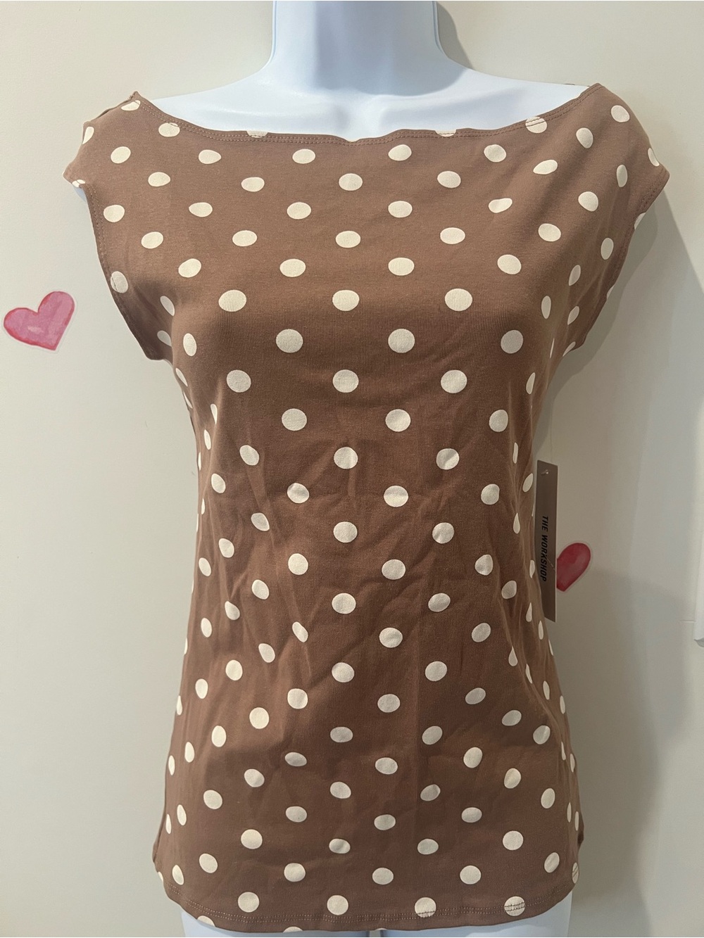 Workshop Republic Clothing Brown Polka Dot Boatneck Tank